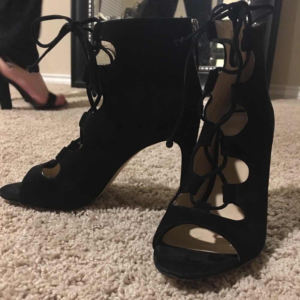Nine West black zipper lace up heels